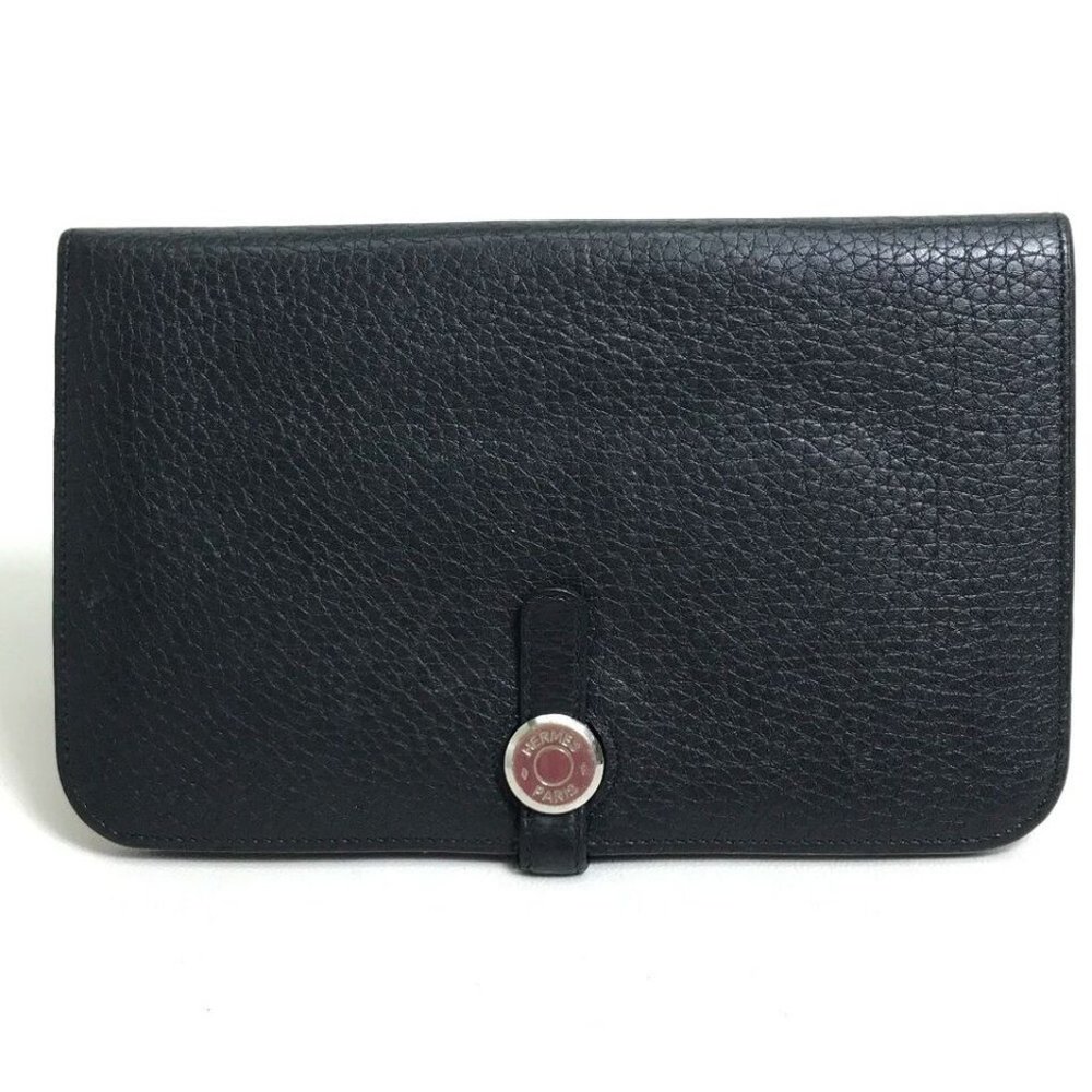 HERMES Dogon GM With coin purse Folded wallet Togo Black/SilverHardware